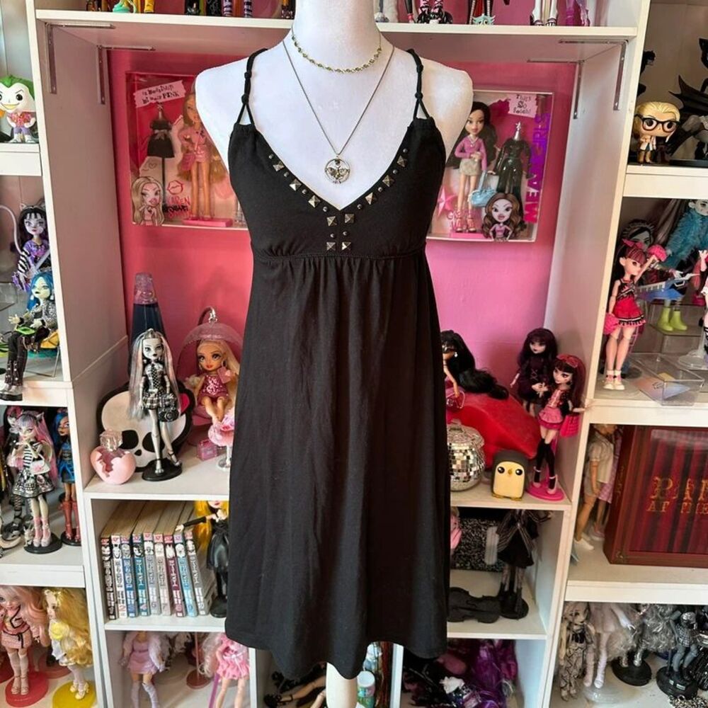 American Eagle Y2K Studded Black Babydoll Dress Racerback Small